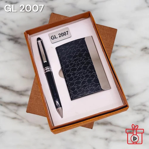 Elegant Design Leather Gift Set Of 2 Card Holder And Pen - Color: Brown