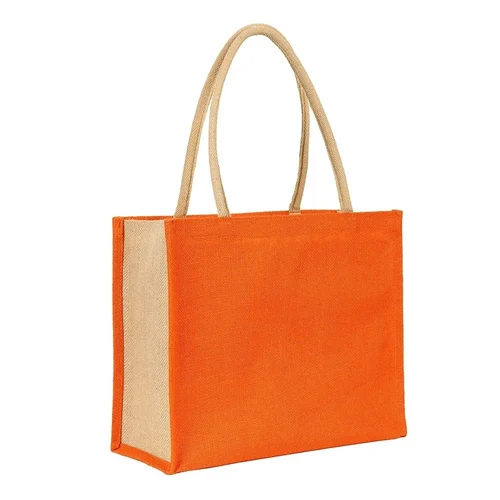 Plain Jute Grocery Bag - Color: Orange & Brown