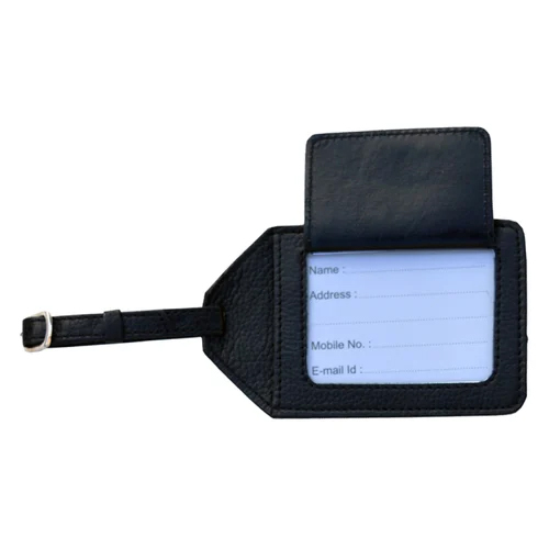 Black Genuine Leather Luggage Tag - Hardness: No