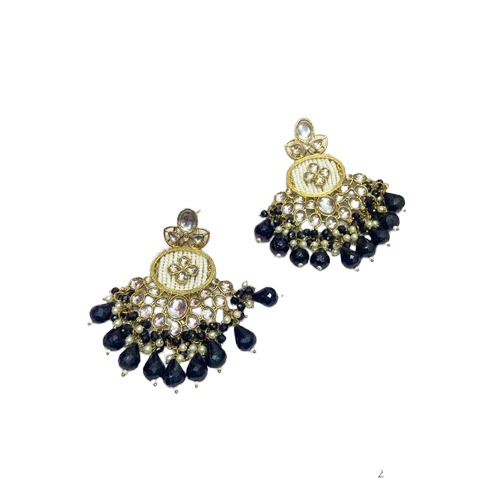 Black Beaded Metal Earrings - Gender: Women