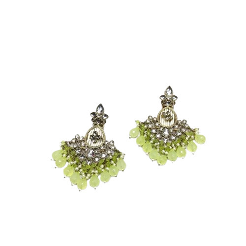 215 Green Beaded Metal Earrings