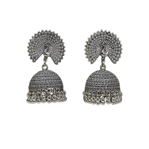 Oxidized Jhumka Earrings - Color: Silver