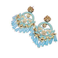 Designer Kundan Earrings - Color: Blue
