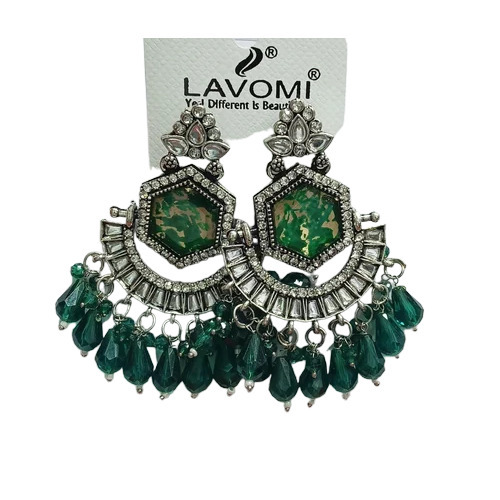 Women Fancy Designer Earrings - Color: Green
