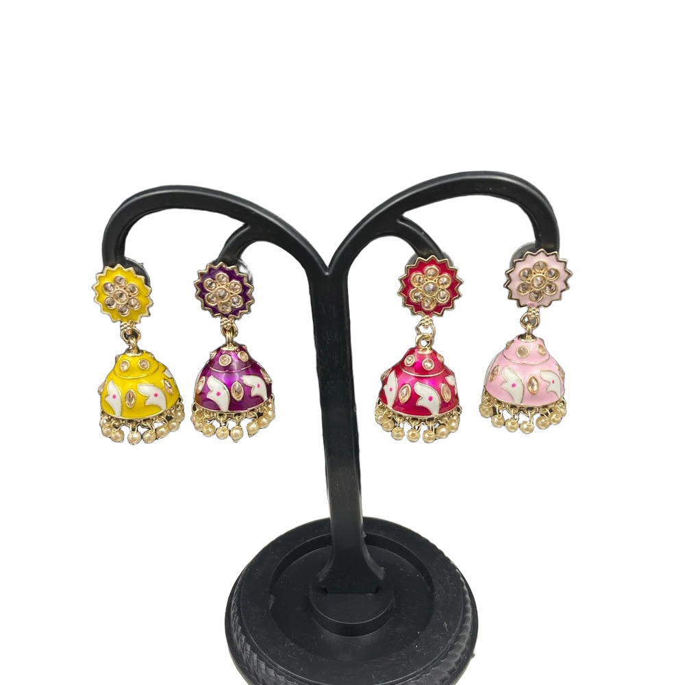 Meenakari Jhumka Earrings - Color: Multicolor