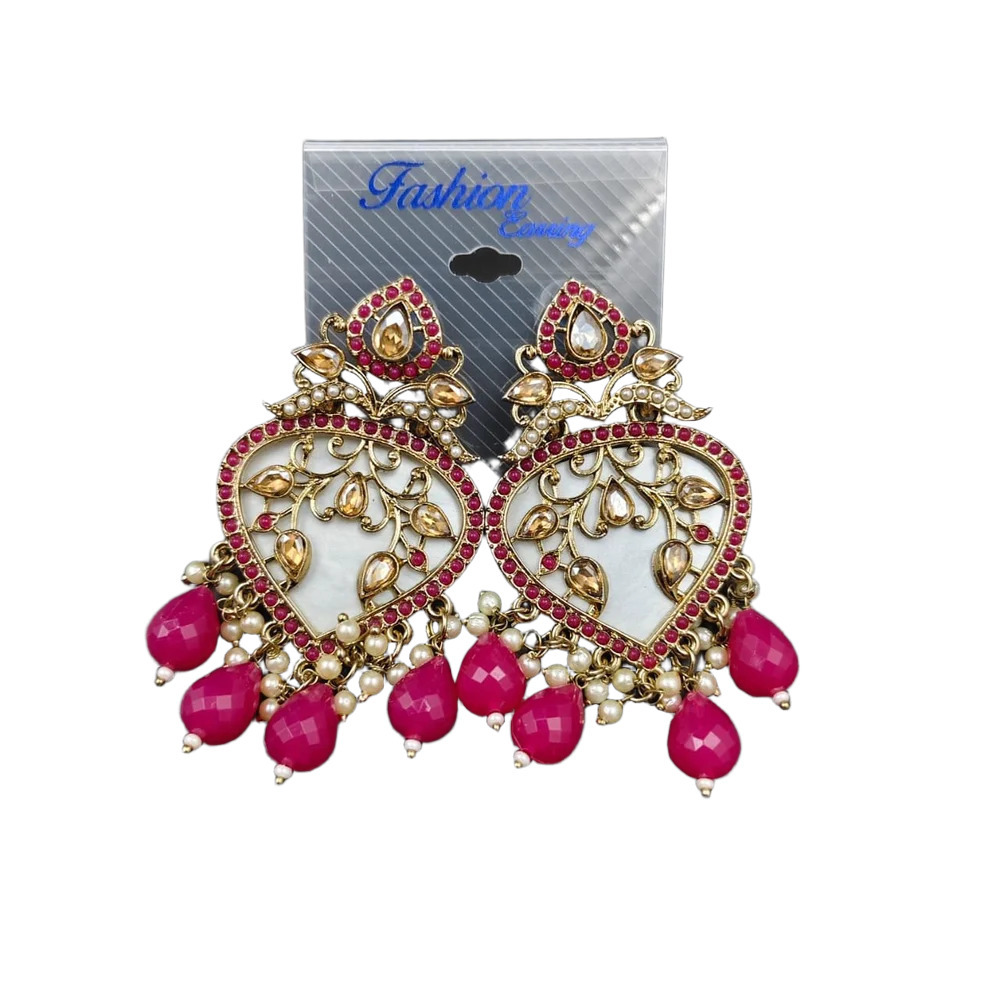 Ladies Party Wear Earrings - Color: Pink