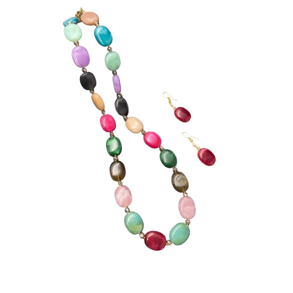 Multi Colored Chemical Beads Necklace For Women