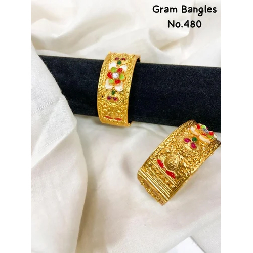 Fancy Gold Plated Bangle Set For Women - Color: Golden