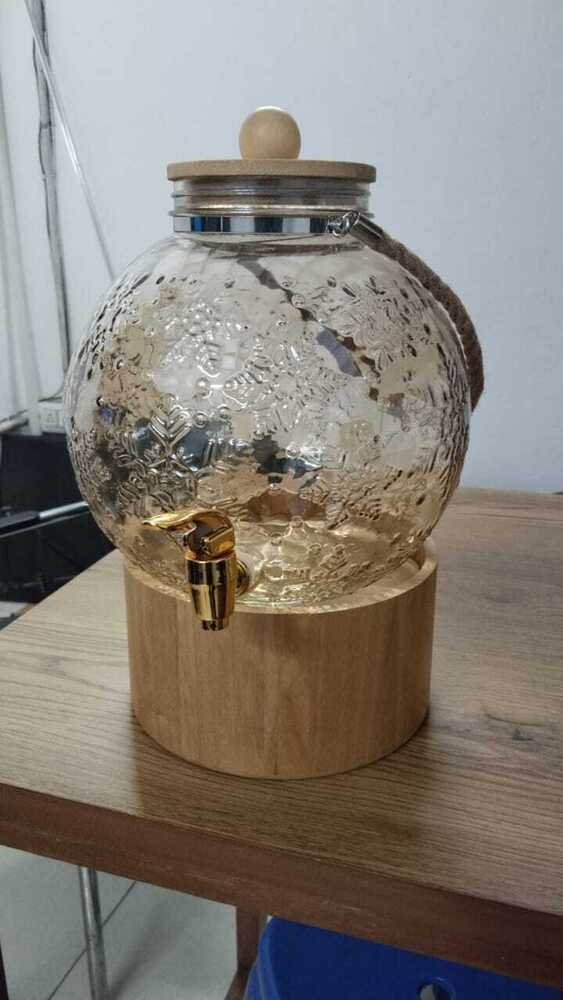 Sphere water dispenser with wooden stand and wooden lid