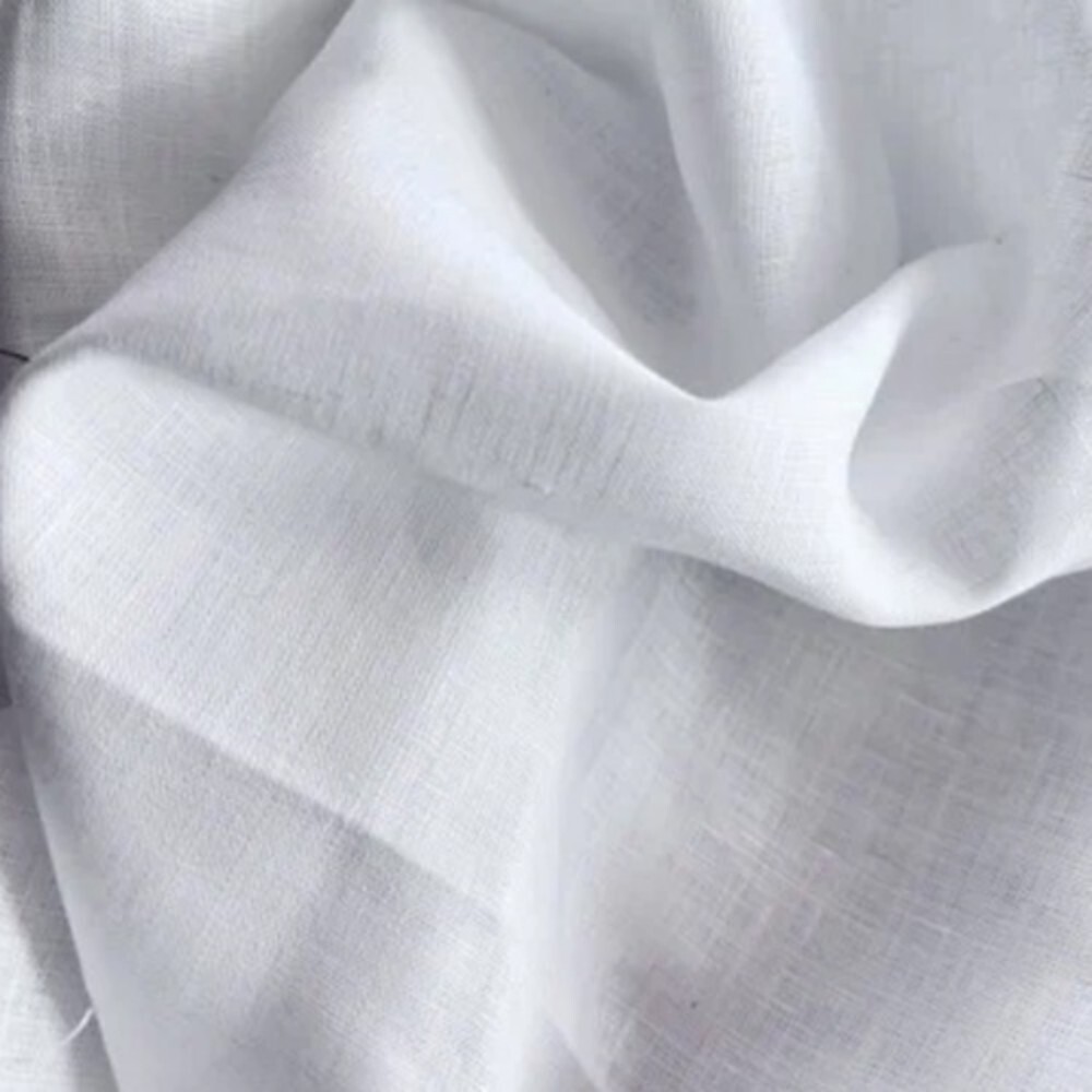 44 Lea Plain White European Linen Fabric - Fabric Texture: Smooth