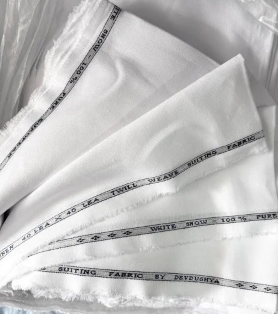40 Lea Twill Weave Linen Suiting Fabric - Color: White