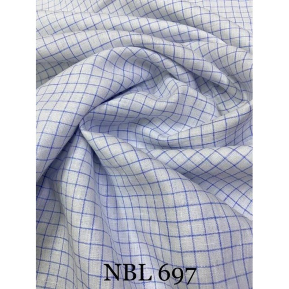 60 Lea Pure Linen Checks Shirting Fabric - Color: White