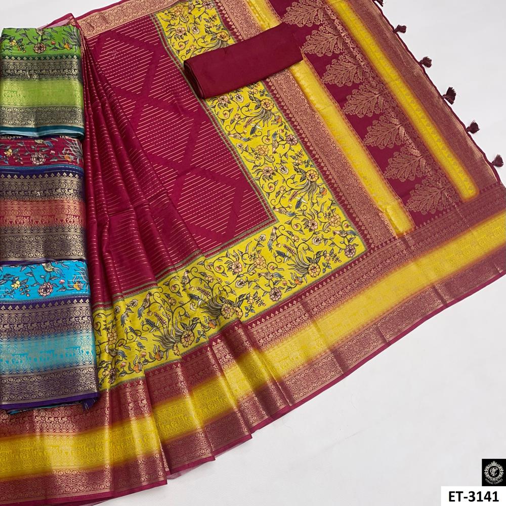 Kalamkari Print and Zari Pallu