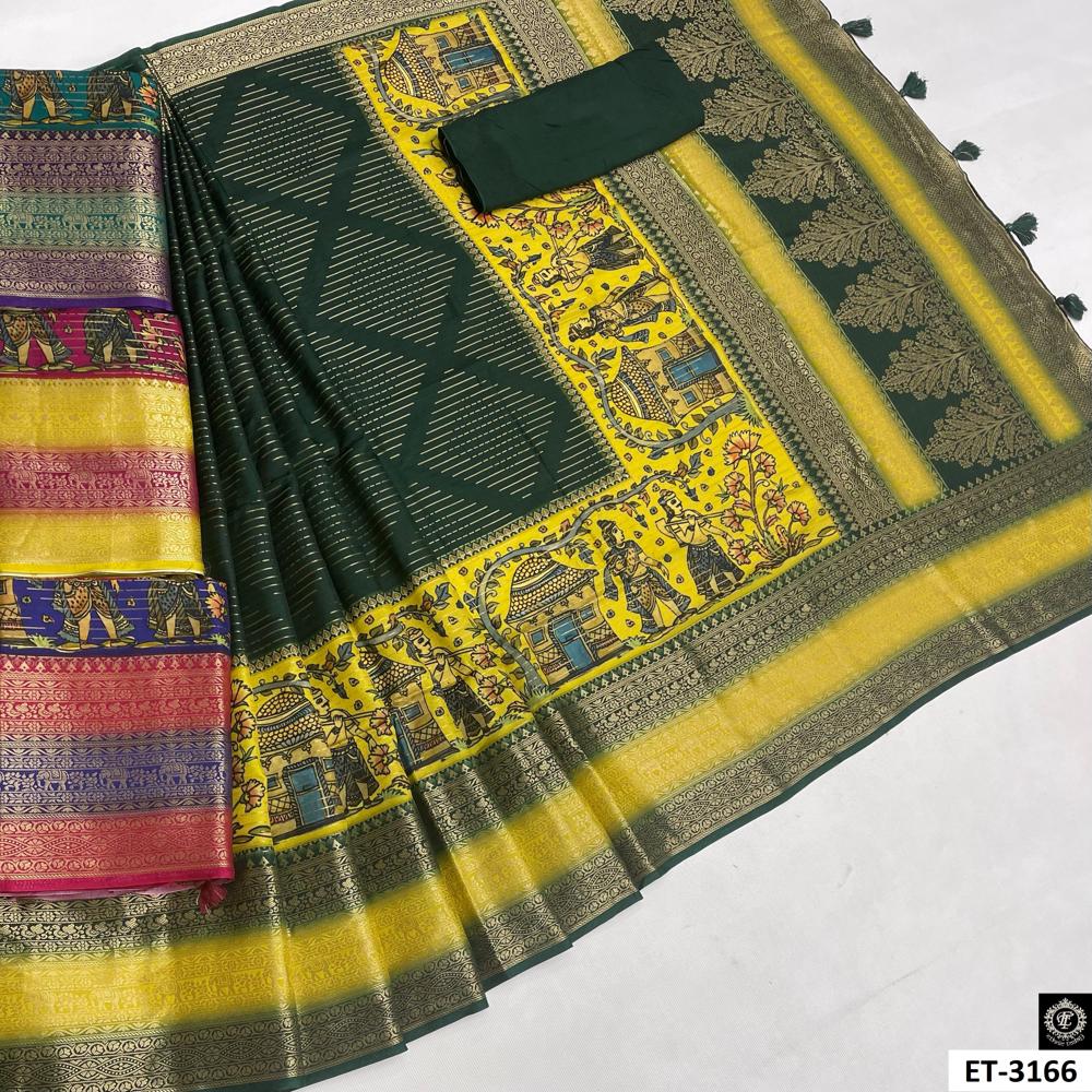 Dark Green Saree - Fabric Type: Art Silk