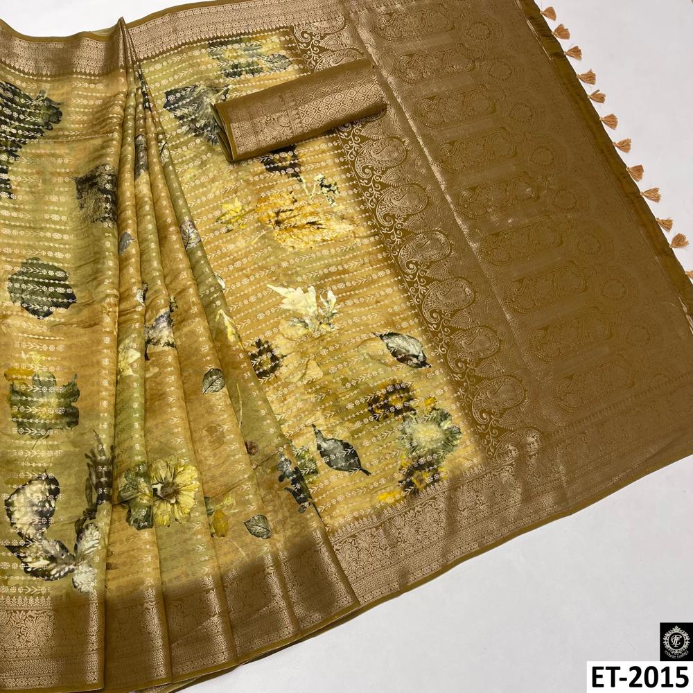 Mustard Yellow Floral Saree