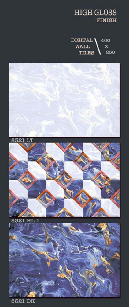 Polished Tiles - 250x400mm | Ceramic, Vitrified, Non-slip Surface, Glossy Finish, Suitable For Wall Applications, Easy Maintenance