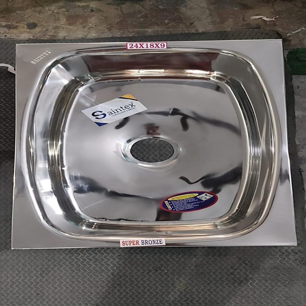 Single Bowl Kitchen Sink - Stainless Steel, 24x18x9 Inches, Round Shape , One-piece Design For Durable Everyday Kitchen Use