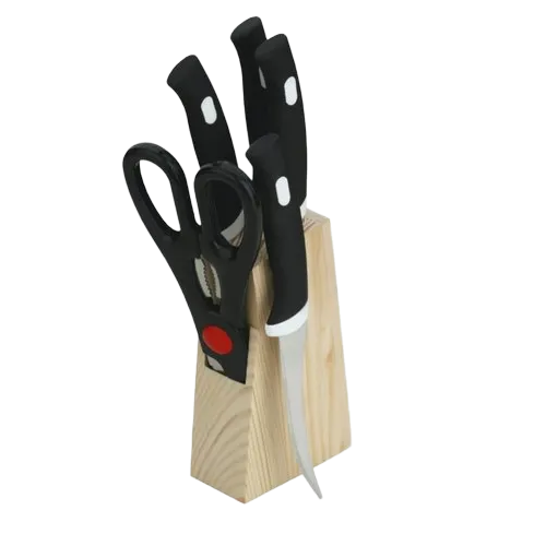 Ce-136 Black Knife Set With Wooden Stand - Features: Corrosion Resistance