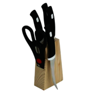 Ce-136 Black Knife Set With Wooden Stand - Features: Corrosion Resistance