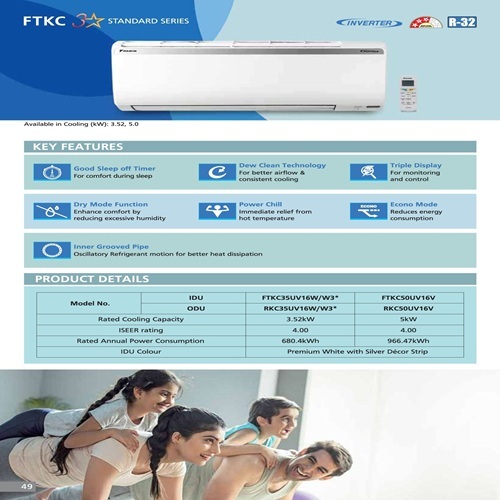 Daikin 1.0tr 3 Star-inv Split Ac (Ftkc35uv16) - Air Flow Capacity: 11.1 Cubic Millimeter (Mm3)