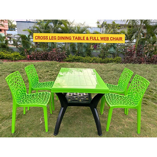 Green Cross Leg Dining Table And Full Web Chair - Color: Different Available