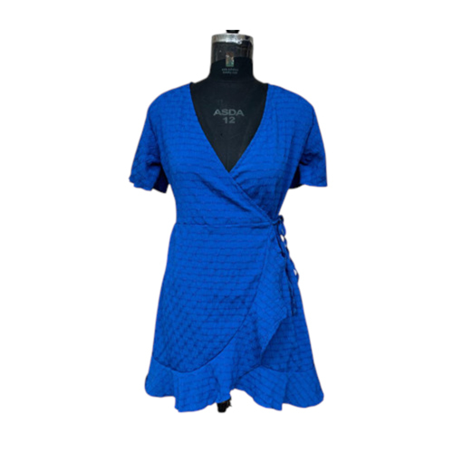 Short Sleeved Wrap Dress - Color: Blue