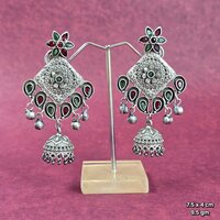 Traditional Oxidized Silver Jhumka Earrings