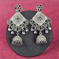 Traditional Oxidized Silver Jhumka Earrings