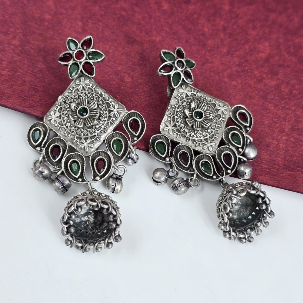 Traditional Oxidized Silver Jhumka Earrings