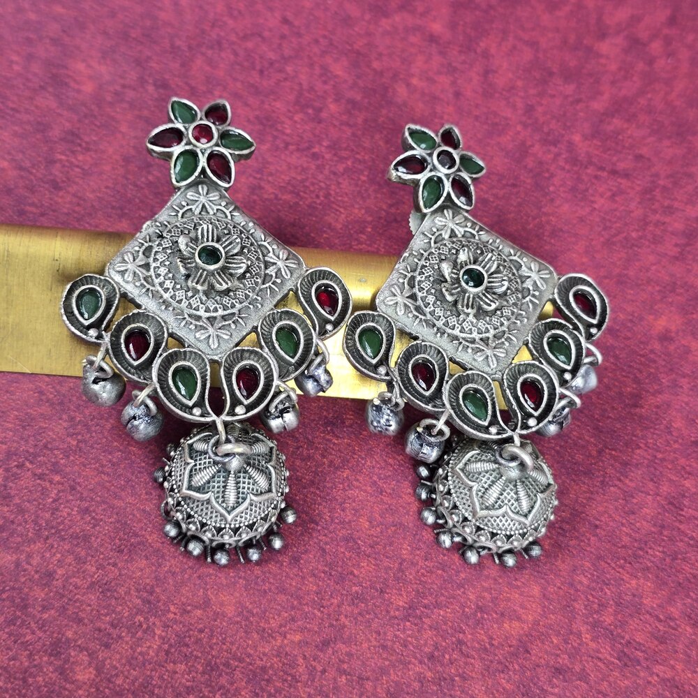 Traditional Oxidized Silver Jhumka Earrings