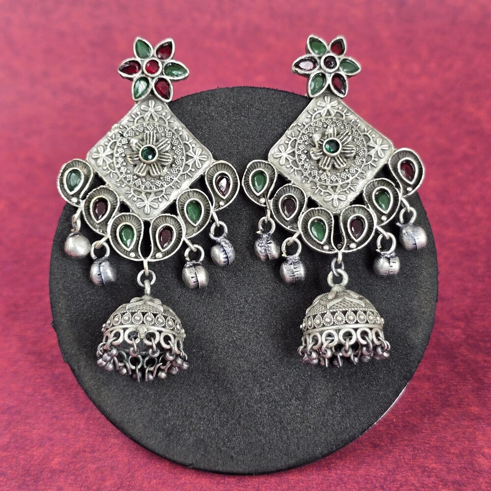 Traditional Oxidized Silver Jhumka Earrings
