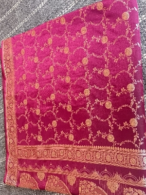 Pink Ladies Banarasi Nylon Saree - Color: Multicolor
