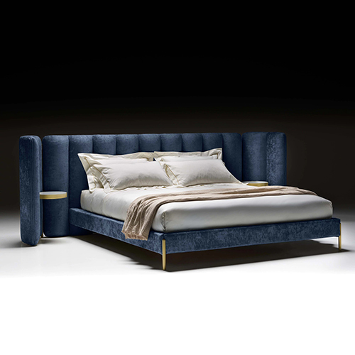 Contemporary Bed With Winged Wide Headboard - Artwork: Handmade