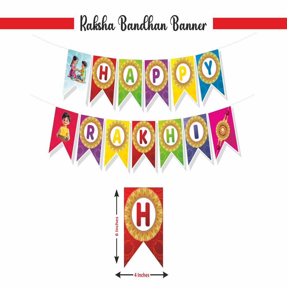 Raksha Bandhan Decoration Kit - 11 Pcs Combo - Banner, Cutouts, Rakhis, Card & Kumkum Set