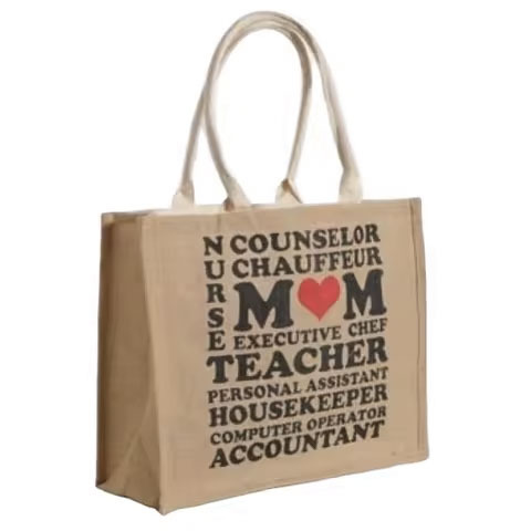 Customized Large Size Jute Bag with Rope Handle Printed Lunch Kitchen Shopping Bag Embroidered National Style Logo Decoration