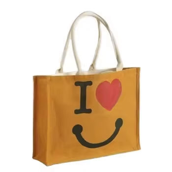 Customized Large Size Jute Tote Bag with Rope Handle Yellow Color Kitchen Use Lunch Printed for Shopping and Gifts with Logo