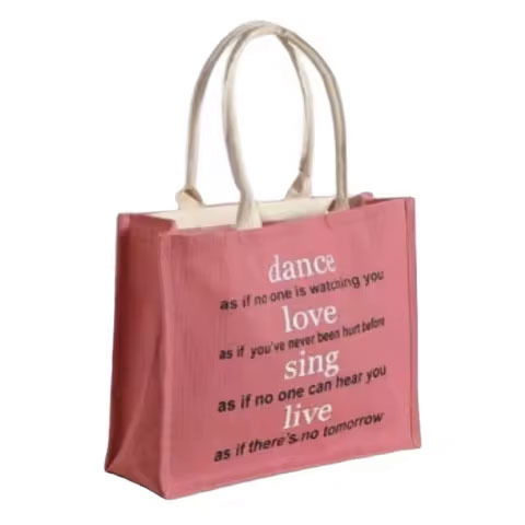 Customized Large Size Light for Pink Jute Bags Rope Handle Embroidery Decoration Logo Printed Kitchen Shopping Bag Things Lunc