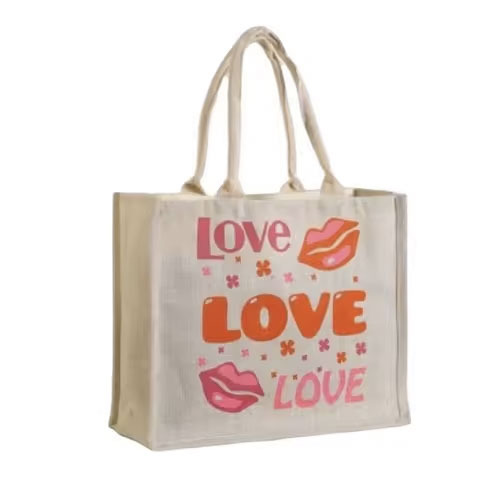 Large Size Jute Bag with Rope Handle Customized Logo Printed Kitchen Shopping Bag Embroidery Letter Decoration National Style