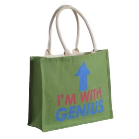 Customized Large Size Green Jute Bag with Rope Handle Printed Kitchen Things Lunch Floral Letter Decoration Personalized Logo