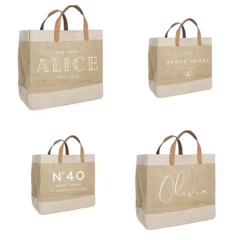 Women's Eco-Friendly Large Foldable Shopping Tote Recycled Burlap Jute Shoulder Carry Bag with Leather Handle and Rope Strap