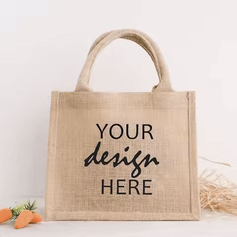 Wholesale Jute Tote White Black Custom Logo Large Print Eco Friendly Shopping Linen Burlap Jute Bag
