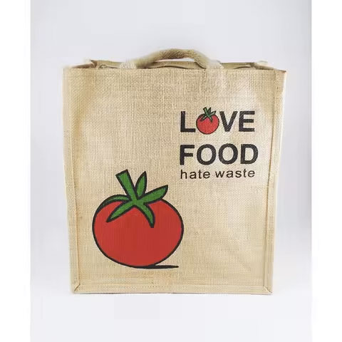 Wholesale Eco-Friendly 100% Recycled Jute Tote Bags Blank Burlap with Custom Logo and Long Cotton Handles