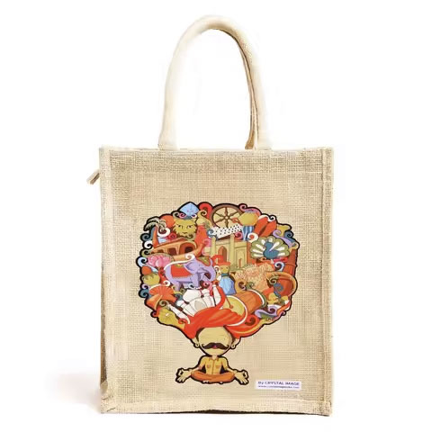 Wholesale Customized Eco-Friendly Thick Canvas Tote Bag with Black Brown Jute Lining Reusable Shopping Bag Custom Logo for Gif