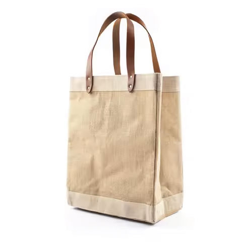 Wholesale Reusable Jute Burlap Grocery Shopping Tote Linen Beach Hemp Bags with Leather Handle for Beach and Shopping