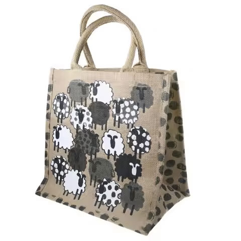 Premium Quality Eco-Friendly Linen Jute Large Tote Bag Premium Cartoon Burlap Laminated Bags Letter Promotional Shopping Bag