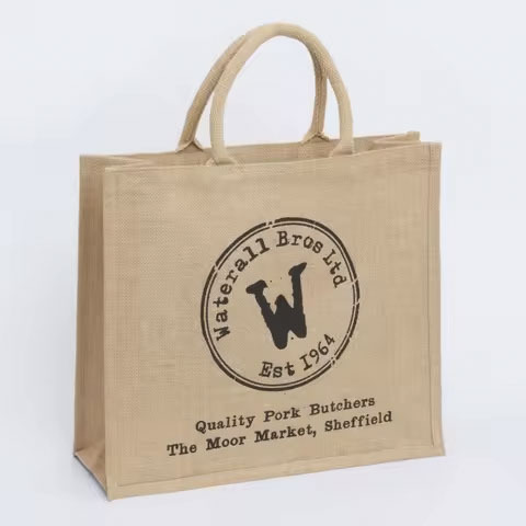 Wholesale Custom Logo Natural White Eco-Friendly Burlap Grocery Tote Jute Bag for Promotional Shopping