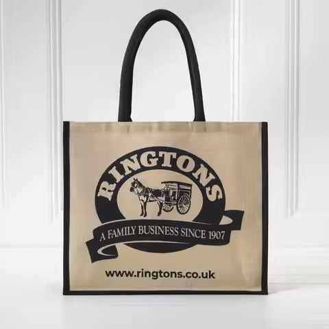 Custom Logo Printed Jute Tote Shopping Bag Reusable Burlap Promotional Bag With Padded Rope Handle One Color