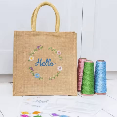 Wholesale Reusable Grocery Tote Bags Burlap Beach Jute Tote Shopping Bag for Women With Handles