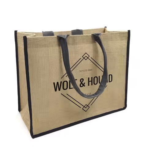 Wholesale Custom Printed Durable Hessian Jute Tote Bag Promotional Shopping Bag with Rope Customizable Design