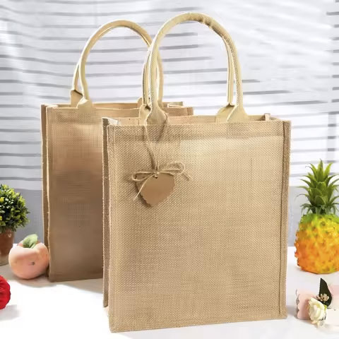 Wholesale 2025 Custom Printed Logo Reusable Small Jute Tote Bags Daily Grocery Shopping & Gift Bags